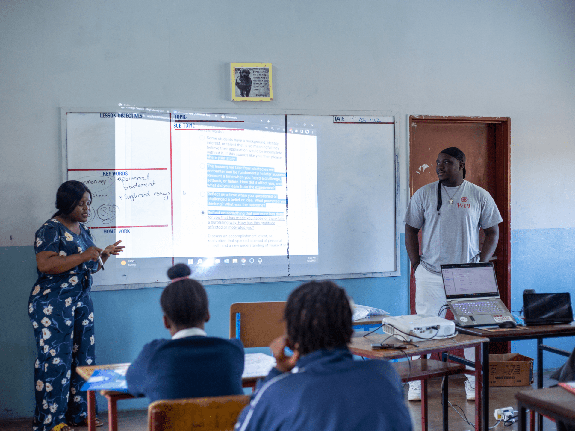 Martin Thulani Milanzi, project leader, and Rabecca Ndhlovu, hired project assistant, share various writing tips and essay writing techniques with refugee students ahead of this year’s application cycle.